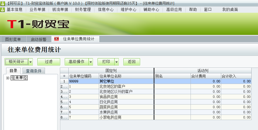 用友t1財貿寶10.0如何查詢費用統(tǒng)計？