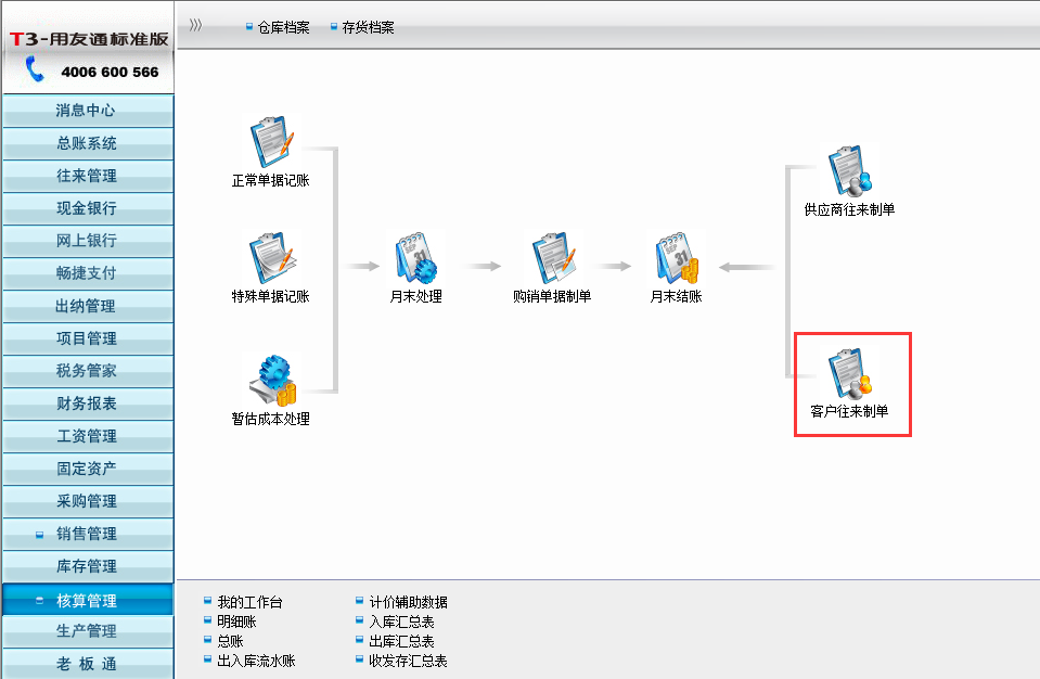 用友T3標準版如何客戶往來制單