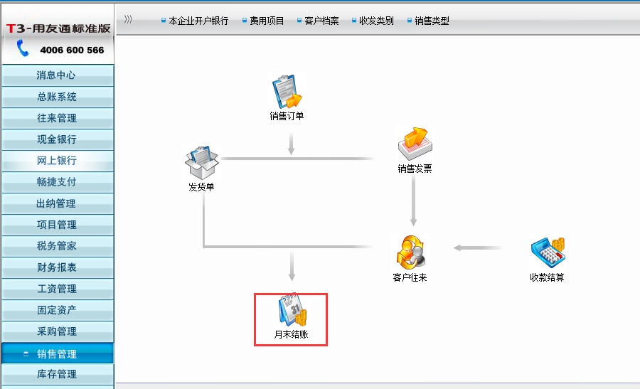 用友T3標(biāo)準(zhǔn)版銷(xiāo)售系統(tǒng)如何結(jié)賬