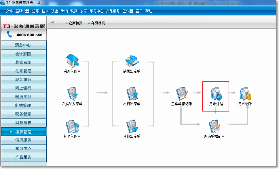 用友T3普及版核算管理的期末處理